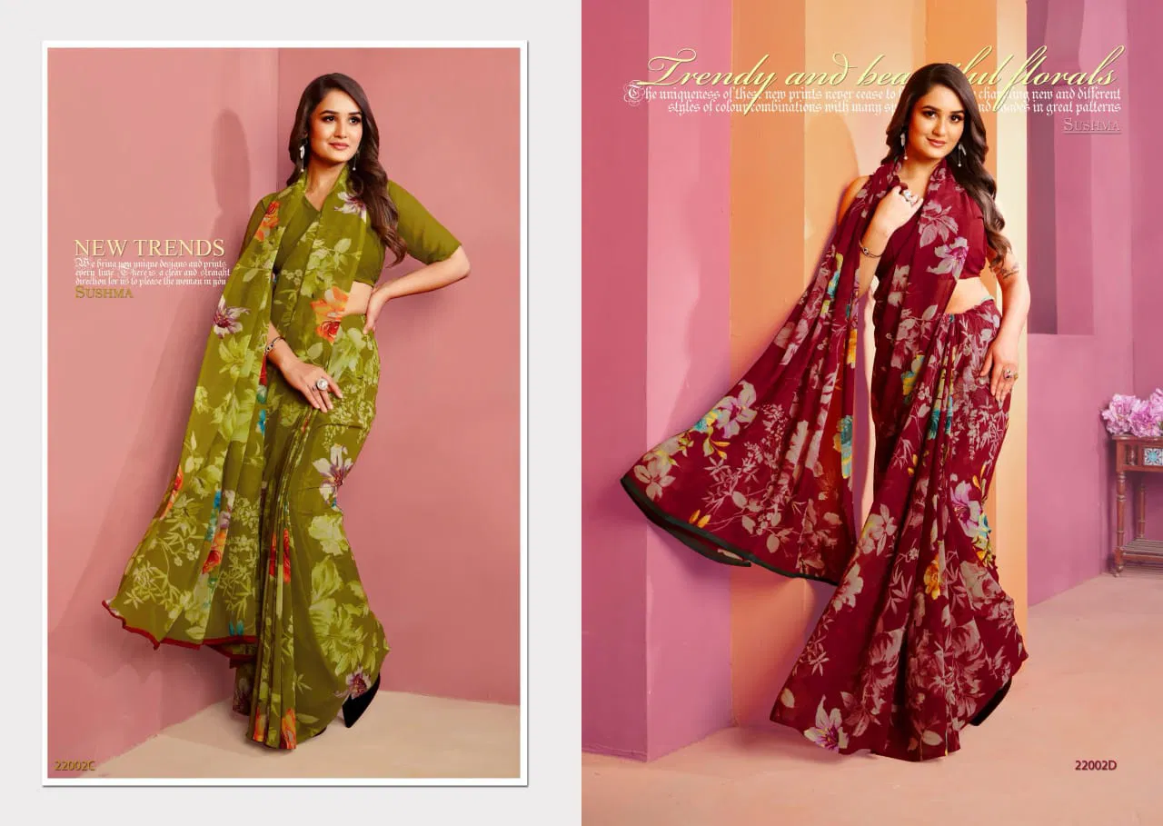 Finest Florals By Sushma Printed Weightless Fabric Sarees Wholesale Clothing Distributors In India